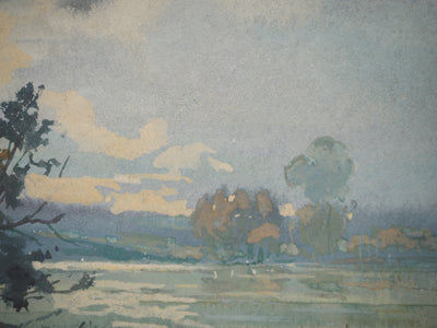 René LEVERD : L’arbre au bord de l’eau, Aquarelle originale signée
