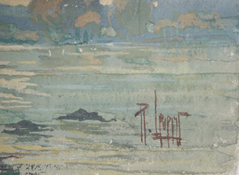 René LEVERD : L’arbre au bord de l’eau, Aquarelle originale signée