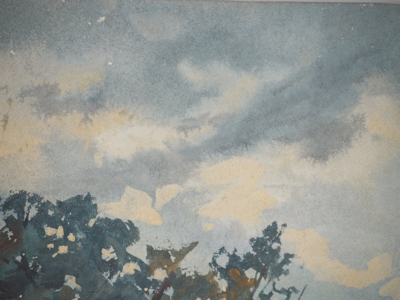 René LEVERD : L’arbre au bord de l’eau, Aquarelle originale signée