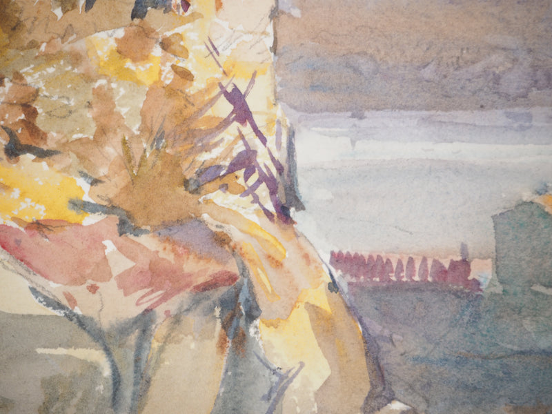 René LEVERD : Paysage suisse, Aquarelle originale signée