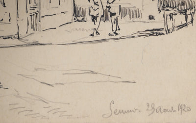 René LEVERD : Dans les ruelles, Dessin original signé