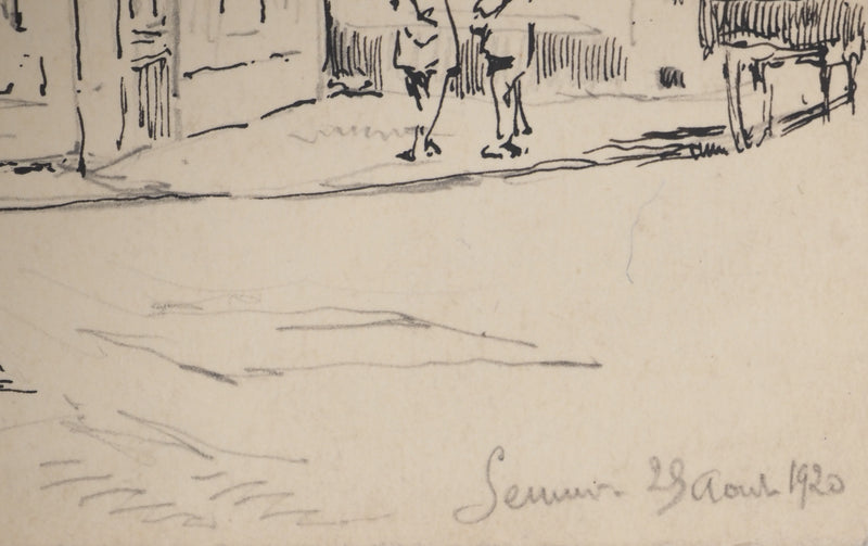 René LEVERD : Dans les ruelles, Dessin original signé