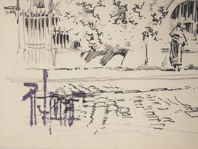René LEVERD : Dans les ruelles, Dessin original signé