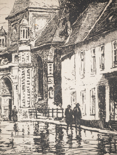 René LEVERD : Le clocher du village, Gravure originale signée