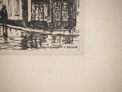 René LEVERD : Le clocher du village, Gravure originale signée