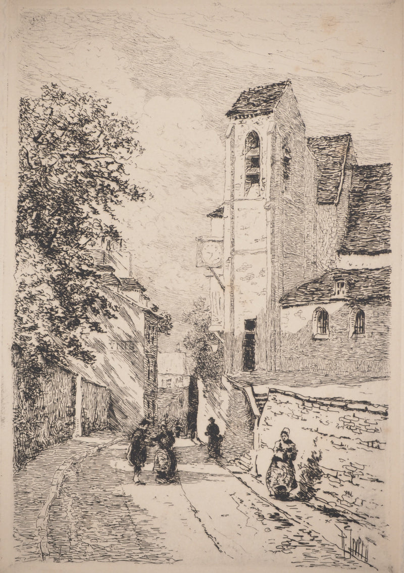 René LEVERD : Sur la route du village, Gravure originale signée