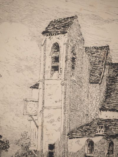 René LEVERD : Sur la route du village, Gravure originale signée