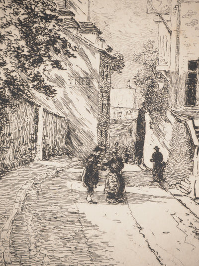 René LEVERD : Sur la route du village, Gravure originale signée