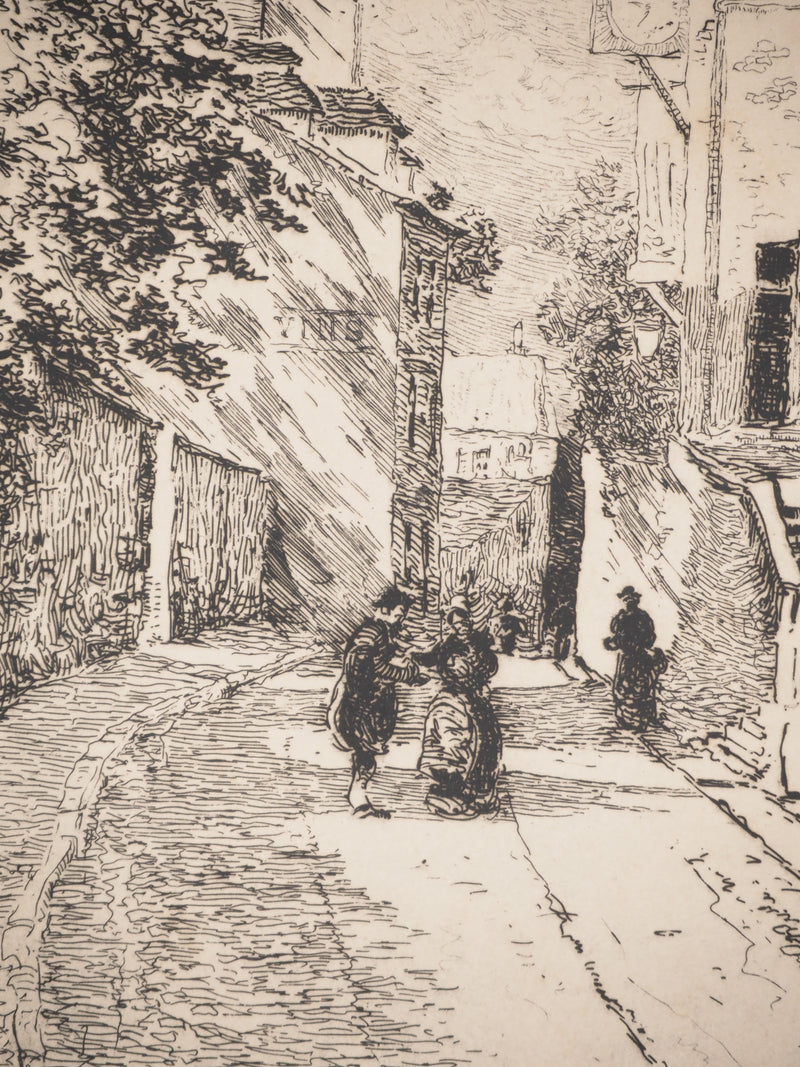 René LEVERD : Sur la route du village, Gravure originale signée