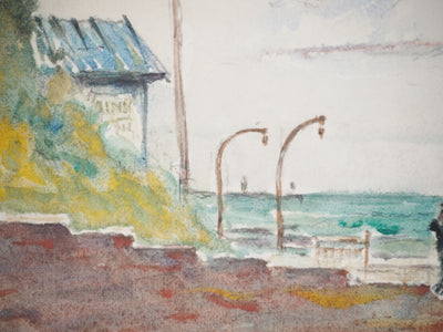 René LEVERD : Bassin sur la mer, Aquarelle originale signée