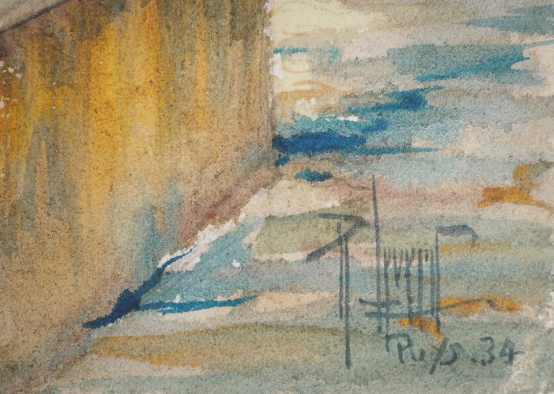 René LEVERD : Bassin sur la mer, Aquarelle originale signée