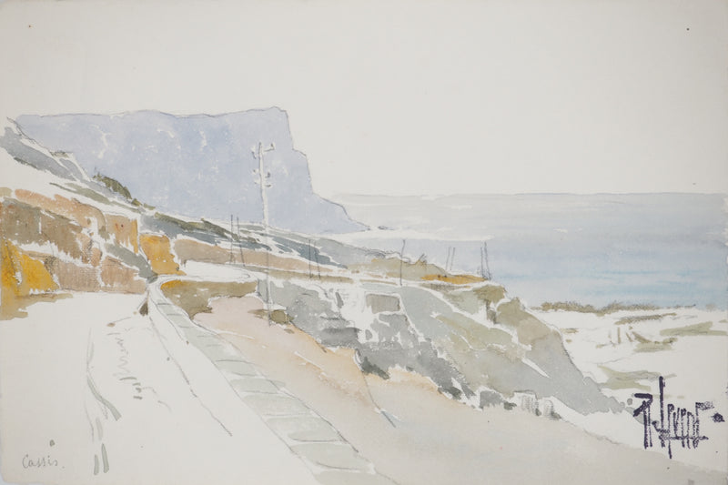 René LEVERD : Sur la route de Cassis, Aquarelle originale signée