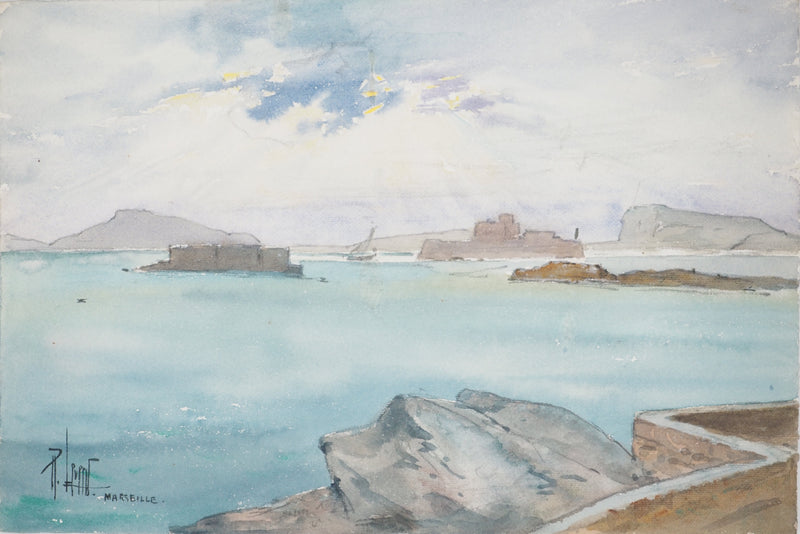 René LEVERD : Les cotes marseillaises, Aquarelle originale signée