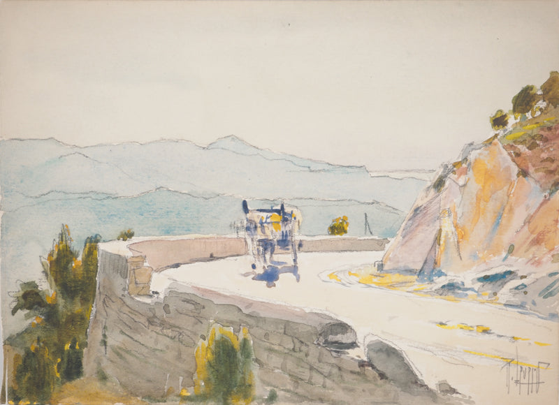 René LEVERD : Route de Marseille à Cassis, Aquarelle originale signée