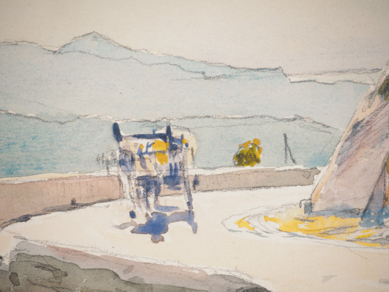 René LEVERD : Route de Marseille à Cassis, Aquarelle originale signée