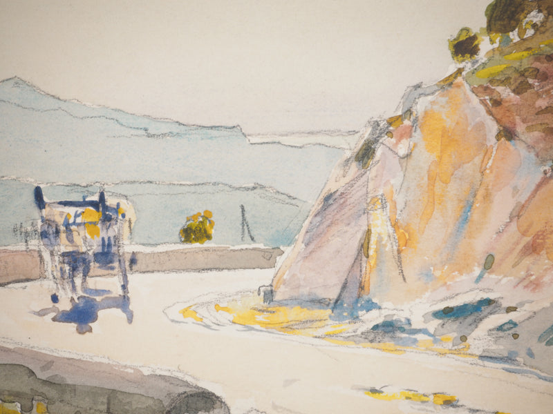 René LEVERD : Route de Marseille à Cassis, Aquarelle originale signée