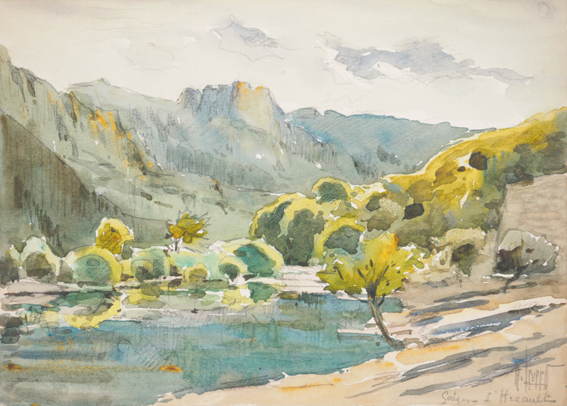 René LEVERD : Vallée de l’Hérault, Aquarelle originale signée