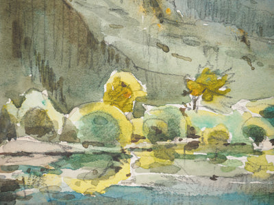 René LEVERD : Vallée de l’Hérault, Aquarelle originale signée