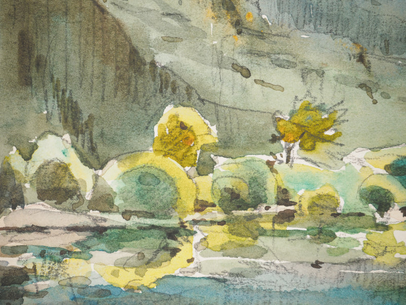 René LEVERD : Vallée de l’Hérault, Aquarelle originale signée