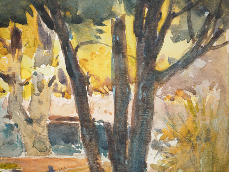 René LEVERD : Lumières à travers les arbres, Aquarelle originale signée