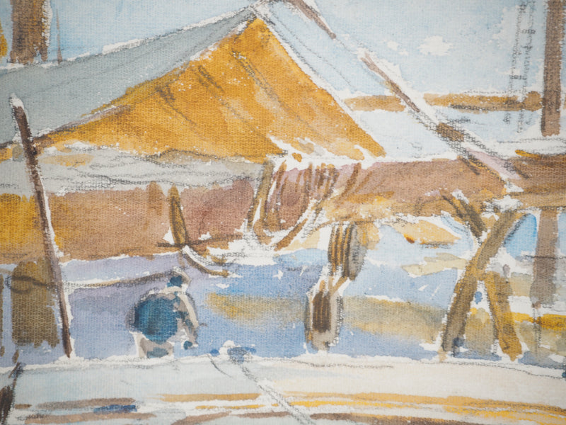 René LEVERD : Promenade au Vieux-Port, Marseille, Aquarelle originale signée