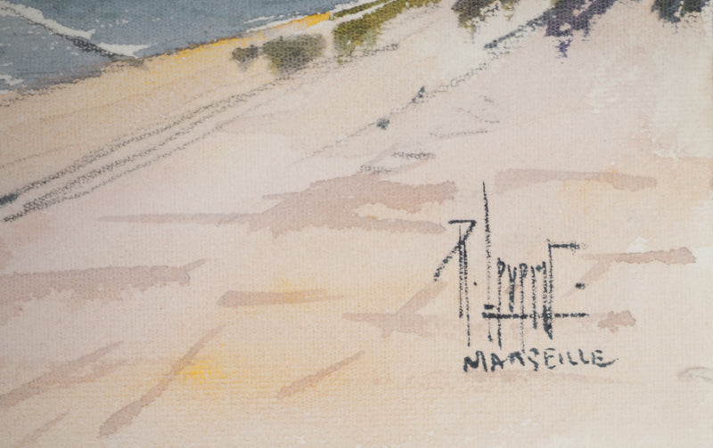 René LEVERD : Promenade au Vieux-Port, Marseille, Aquarelle originale signée
