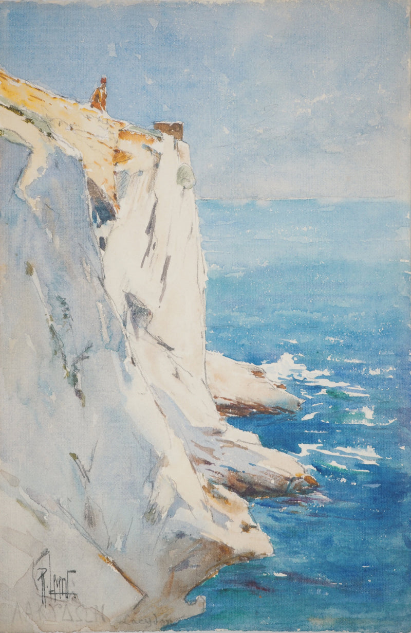 René LEVERD : Au bord du précipice, Aquarelle originale signée