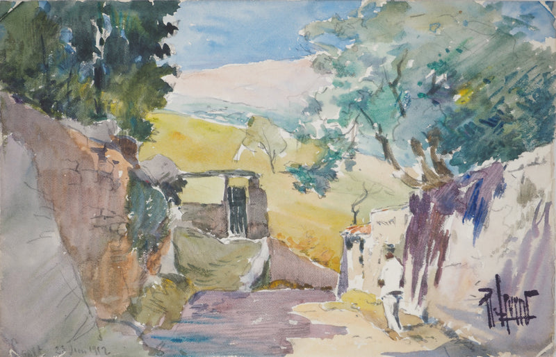 René LEVERD : Promenade dans le Sault de Vaucluse, Aquarelle originale signée
