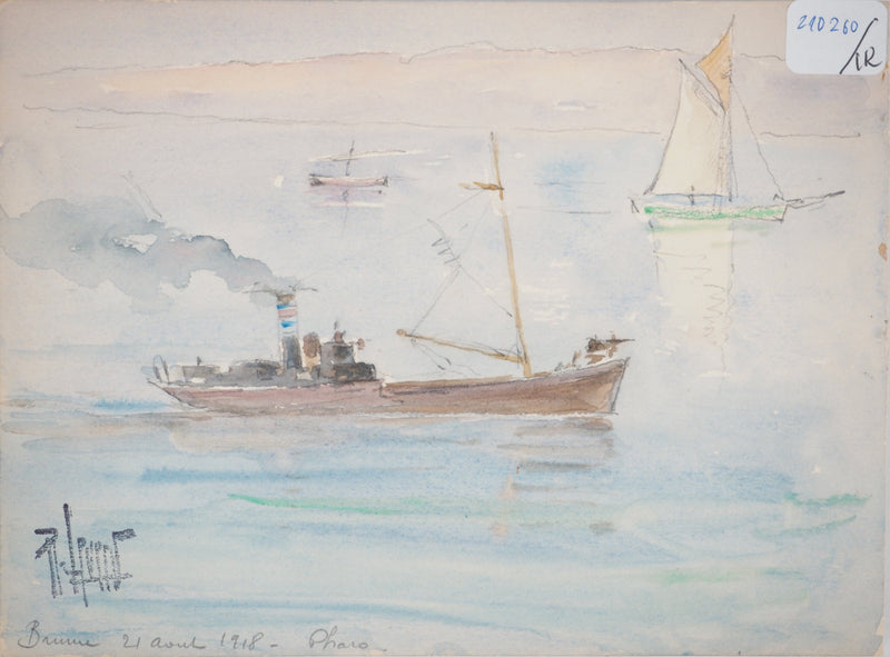 René LEVERD : Marine et Balade dans les collines, Aquarelle originale signée