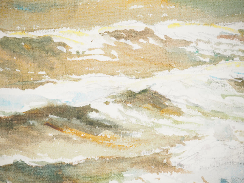 René LEVERD : Deux enfants dans la mer, Aquarelle originale signée