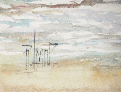 René LEVERD : Deux enfants dans la mer, Aquarelle originale signée