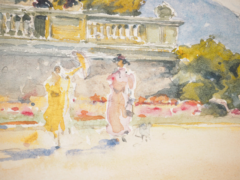 René LEVERD : Dans le parc de Marseille, Aquarelle originale signée