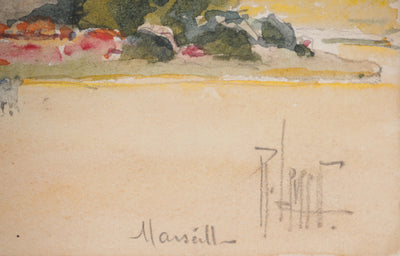 René LEVERD : Dans le parc de Marseille, Aquarelle originale signée