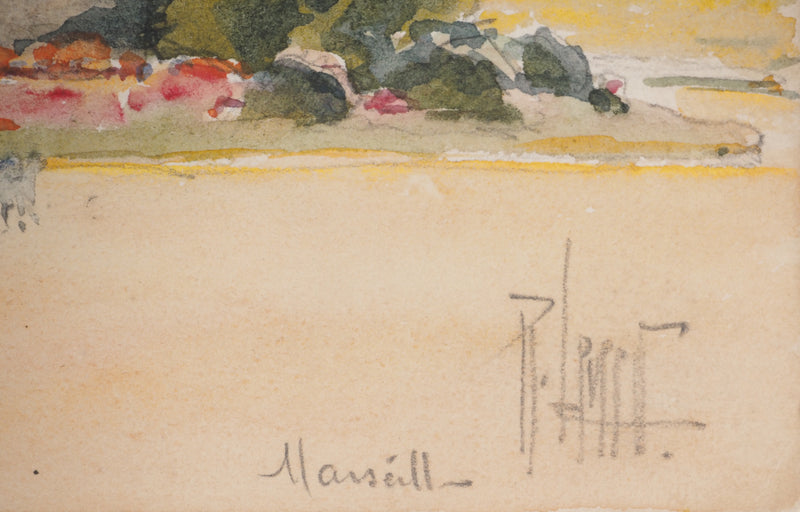 René LEVERD : Dans le parc de Marseille, Aquarelle originale signée