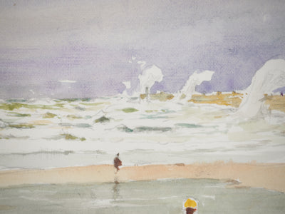 René LEVERD : Sur la plage, Le Portel, Aquarelle originale signée