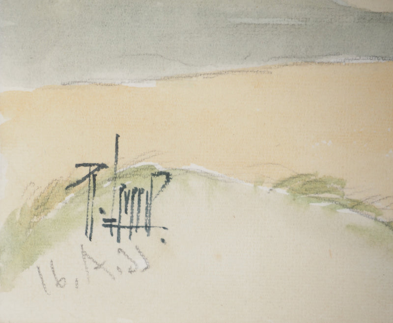René LEVERD : Sur la plage, Le Portel, Aquarelle originale signée