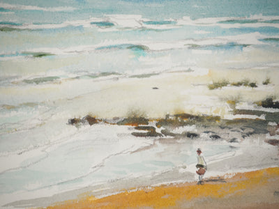 René LEVERD : Baignade sous les nuages, Aquarelle originale signée