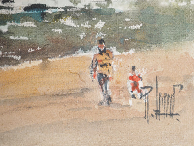 René LEVERD : Baignade sous les nuages, Aquarelle originale signée