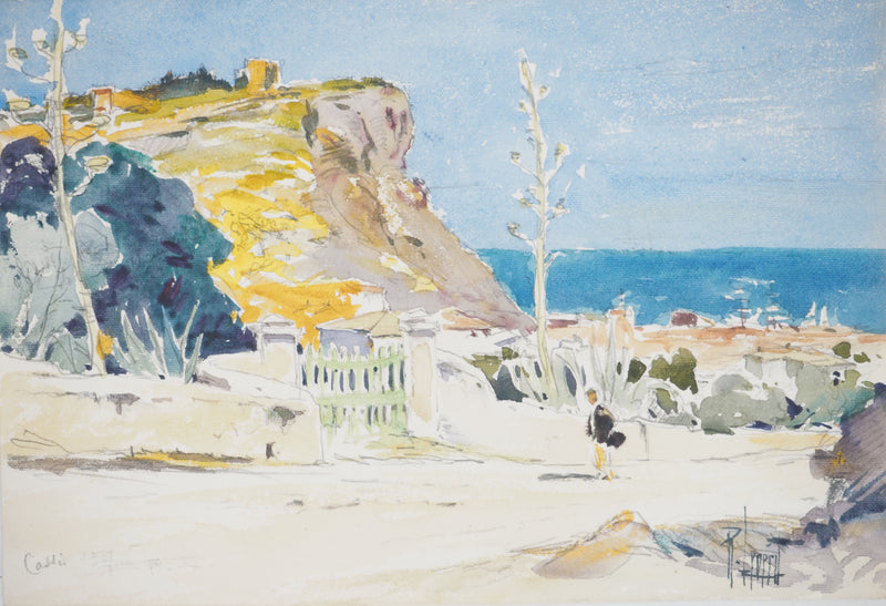 René LEVERD : Falaise de Cassis, Aquarelle originale signée