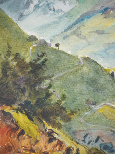 René LEVERD : La vallée près d'Osse, Pyrénées, Aquarelle originale signée