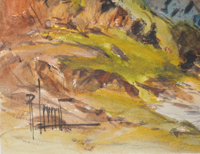 René LEVERD : La vallée près d'Osse, Pyrénées, Aquarelle originale signée