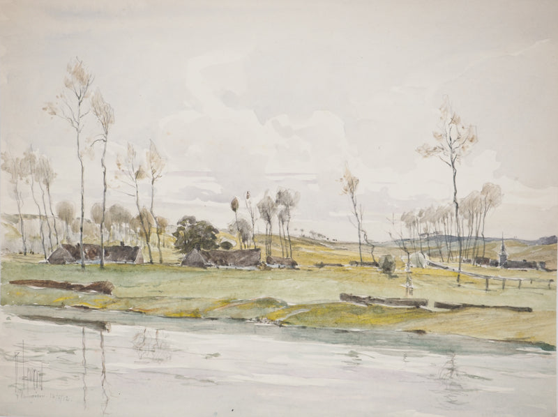 René LEVERD : Reflets de campagne, Aquarelle originale signée