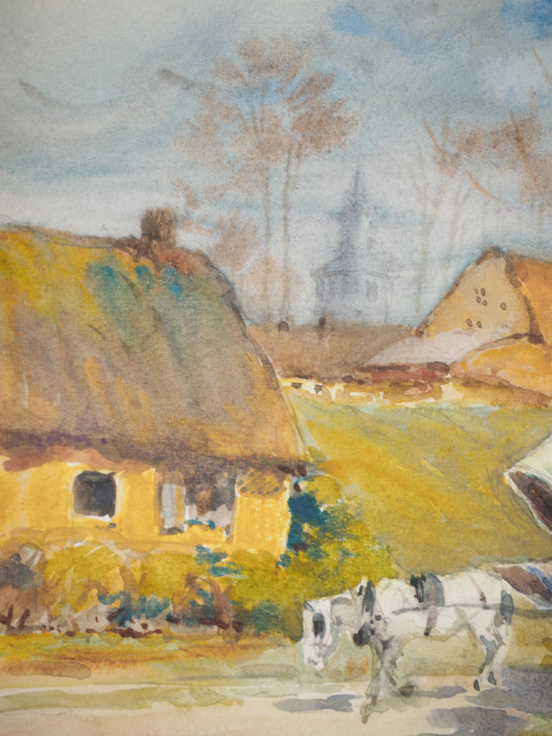 René LEVERD : Maison aux couleurs du soleil, Aquarelle originale signée