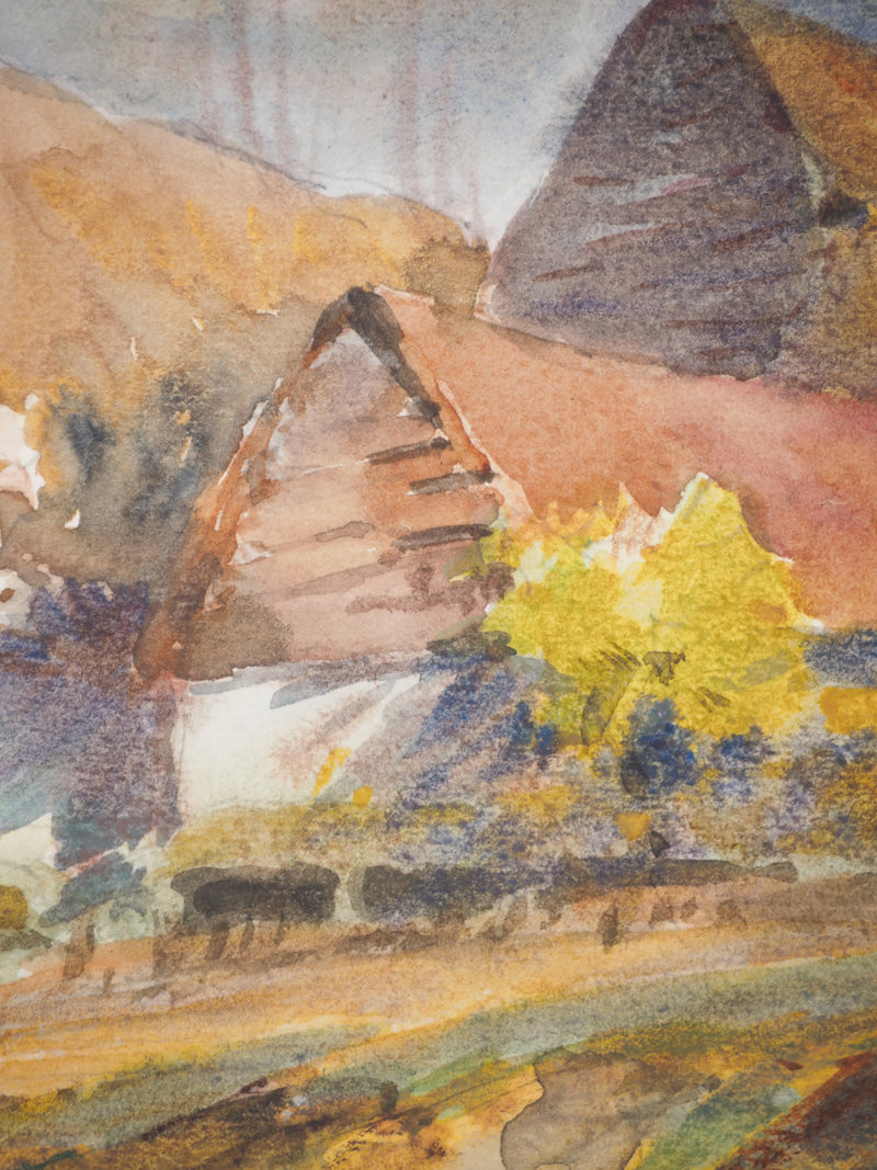 René LEVERD : Maison aux couleurs du soleil, Aquarelle originale signée