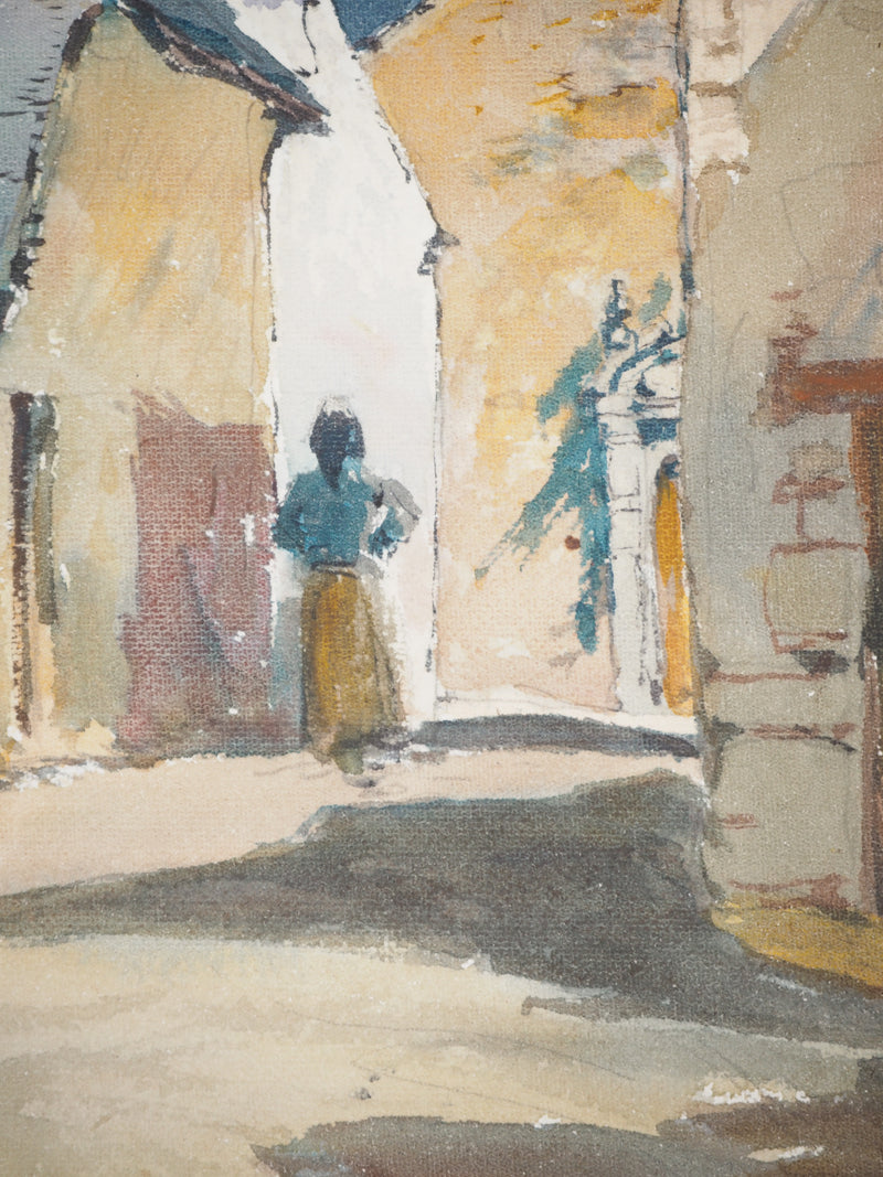 René LEVERD : Village au pieds de vallée, Osse, Pyrénées, Aquarelle originale signée