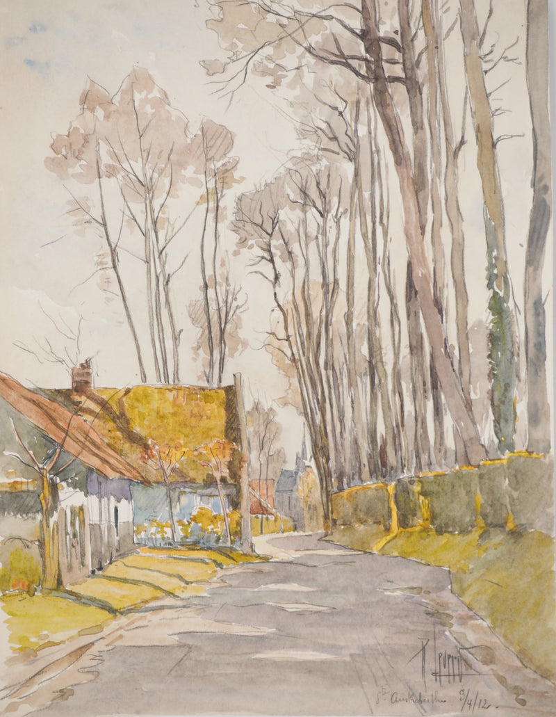 René LEVERD : Sous les arbres de Sainte-Austreberthe, Aquarelle originale signée
