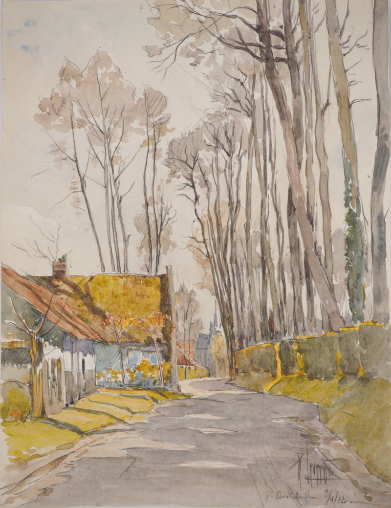 René LEVERD : Sous les arbres de Sainte-Austreberthe, Aquarelle originale signée