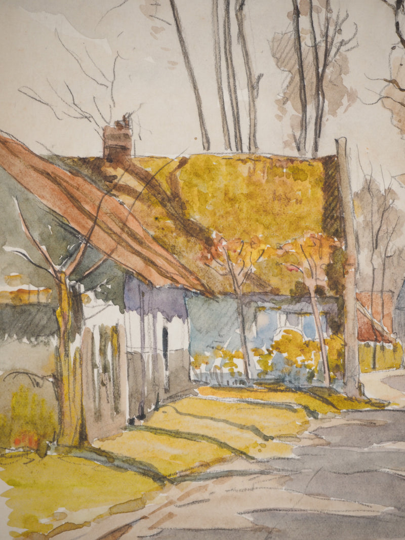 René LEVERD : Sous les arbres de Sainte-Austreberthe, Aquarelle originale signée