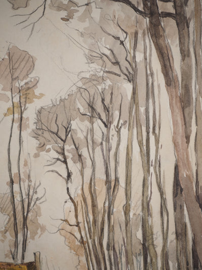 René LEVERD : Sous les arbres de Sainte-Austreberthe, Aquarelle originale signée