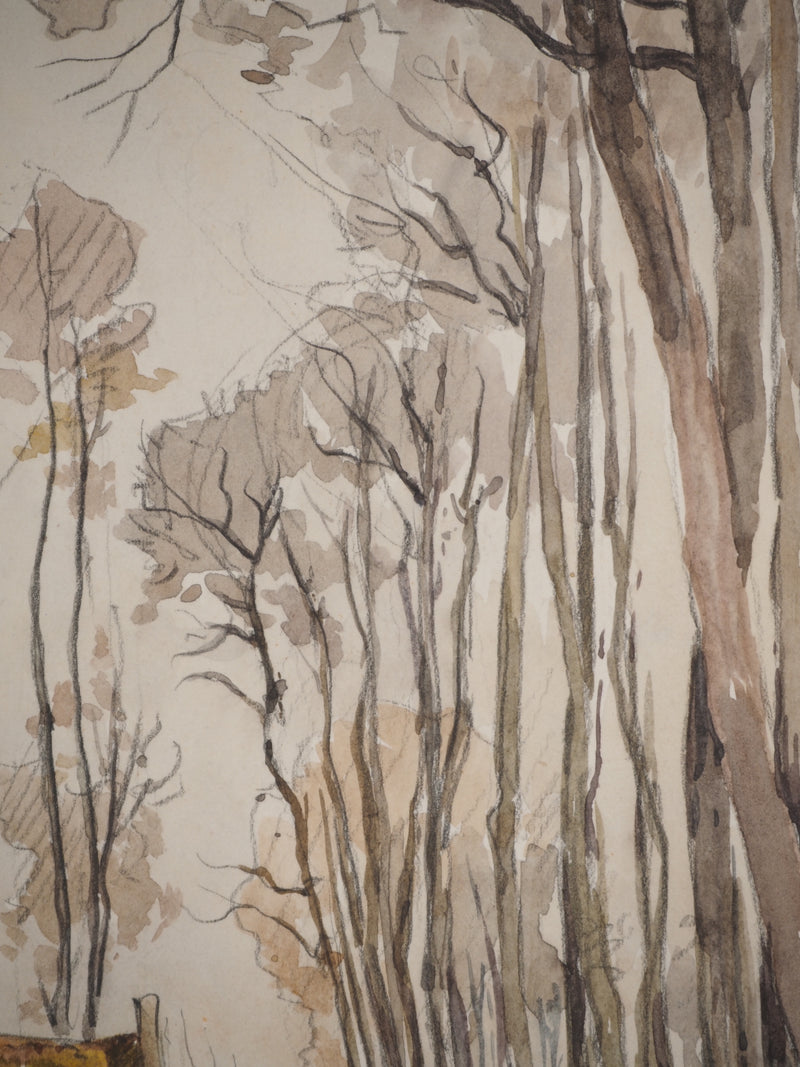 René LEVERD : Sous les arbres de Sainte-Austreberthe, Aquarelle originale signée